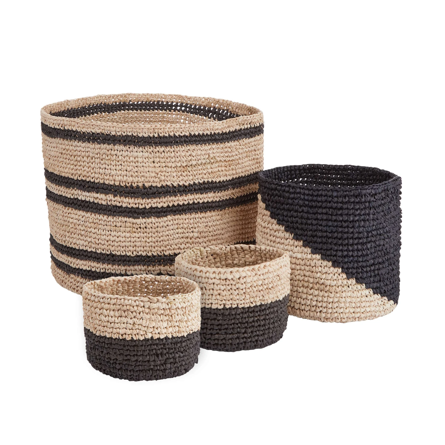 4-tlg. Korbset Handgefertigt Aus Raffia ISALO In Natur-Anthrazit 3 4-tlg. Korbset Handgefertigt Aus Raffia ISALO In Natur-Anthrazit