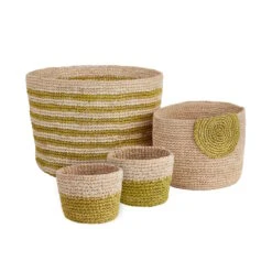 4-tlg. Korbset Handgefertigt Aus Raffia ISALO In Natur-Gelb