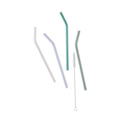 Glastrinkhalm Mit Bürste Geknickt 5er-Set LONG DRINK In Bunt