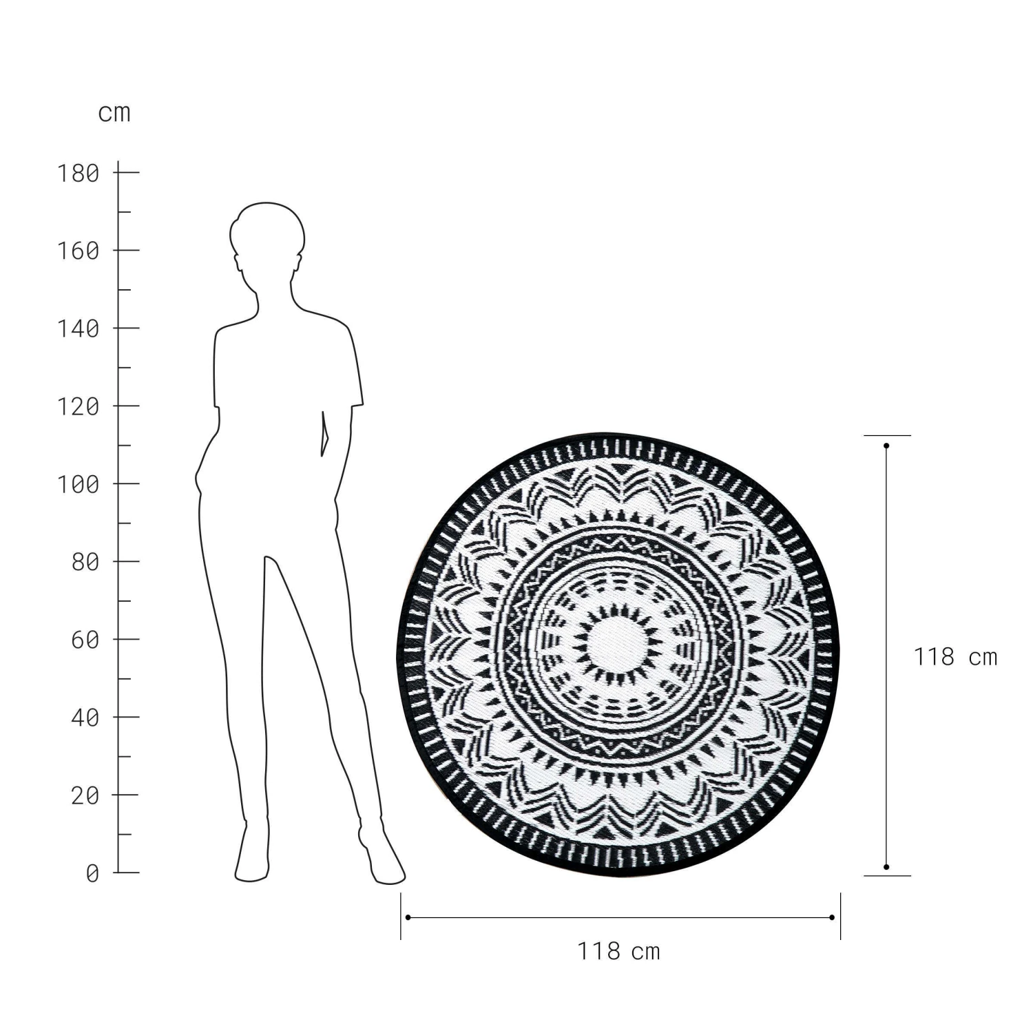 In- & Outdoor-Teppich Ø118cm COLOUR CLASH In Schwarz-Weiß 6 In- & Outdoor-Teppich Ø118cm COLOUR CLASH In Schwarz-Weiß – Bild 4