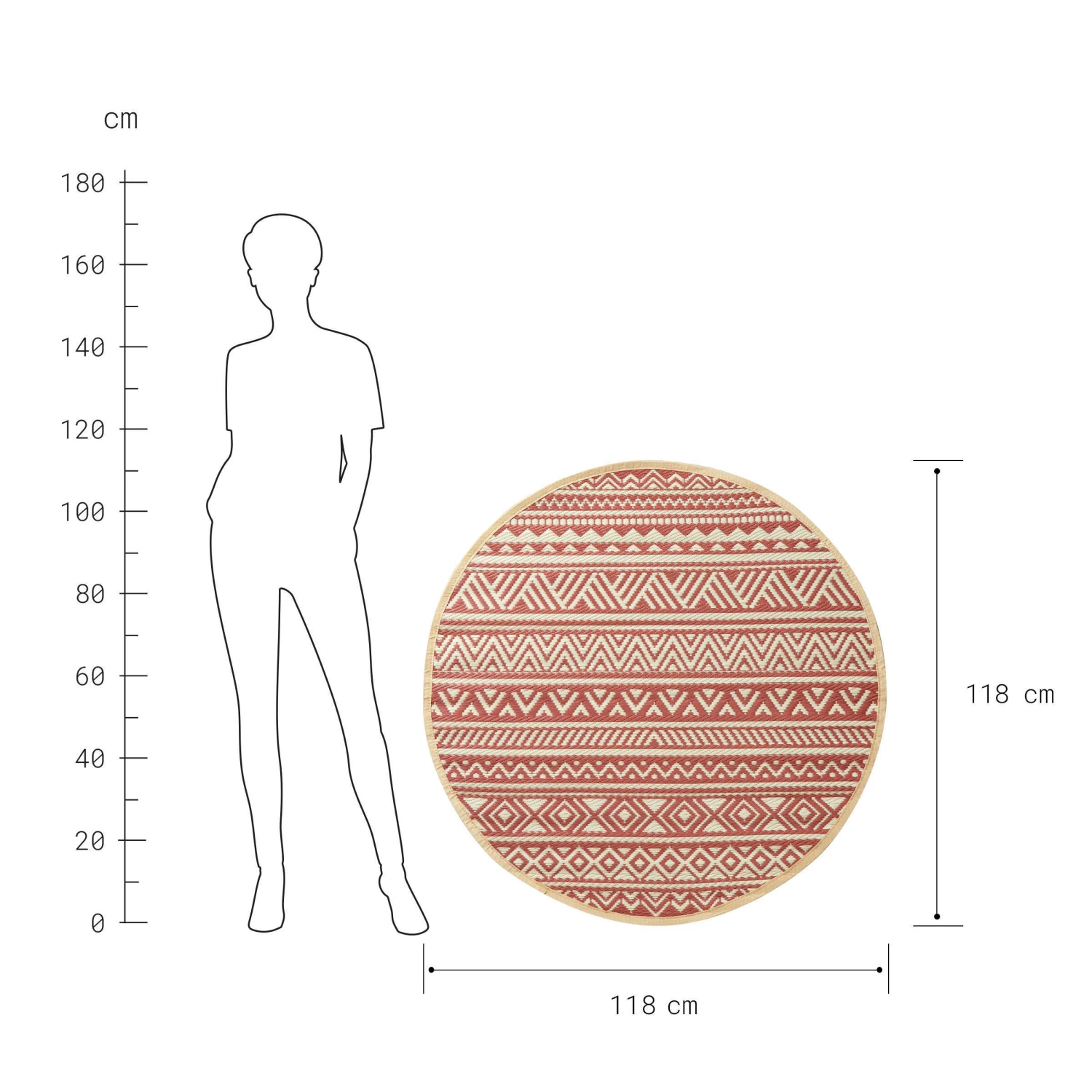 In- & Outdoor-Teppich Streifen Ø118cm COLOUR CLASH In Hellrot-Creme 5 In- & Outdoor-Teppich Streifen Ø118cm COLOUR CLASH In Hellrot-Creme – Bild 3