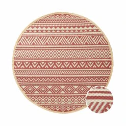 In- & Outdoor-Teppich Streifen Ø118cm COLOUR CLASH In Hellrot-Creme