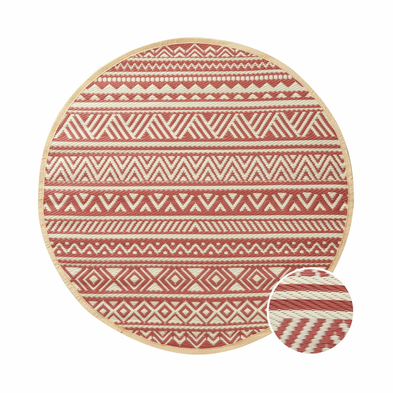 In- & Outdoor-Teppich Streifen Ø118cm COLOUR CLASH In Hellrot-Creme 3 In- & Outdoor-Teppich Streifen Ø118cm COLOUR CLASH In Hellrot-Creme