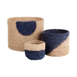Korb Handgefertigt Aus Raffia Ø13cm ISALO In Natur-Blau -Home Decoration&Supplies butlers korb handgefertigt aus raffia o13cm isalo in natur blau 3