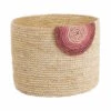 Korb Handgefertigt Aus Raffia Ø20cm ISALO In Natur-Rosa