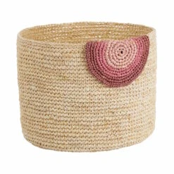 Korb Handgefertigt Aus Raffia Ø20cm ISALO In Natur-Rosa