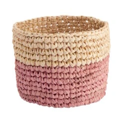 Korb Handgefertigt Aus Raffia Ø8cm ISALO In Natur-Rosa