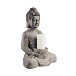 Statue Mit Kerzenteller Höhe 46cm BUDDHA In Grau -Home Decoration&Supplies butlers statue mit kerzenteller hohe 46cm buddha in grau 4