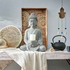 Statue Mit Kerzenteller Höhe 46cm BUDDHA In Grau -Home Decoration&Supplies butlers statue mit kerzenteller hohe 46cm buddha in grau 6