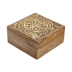 Truhe Mit Schnitzerei L 17 X B 17cm TREASURE In Hellbraun-Gold